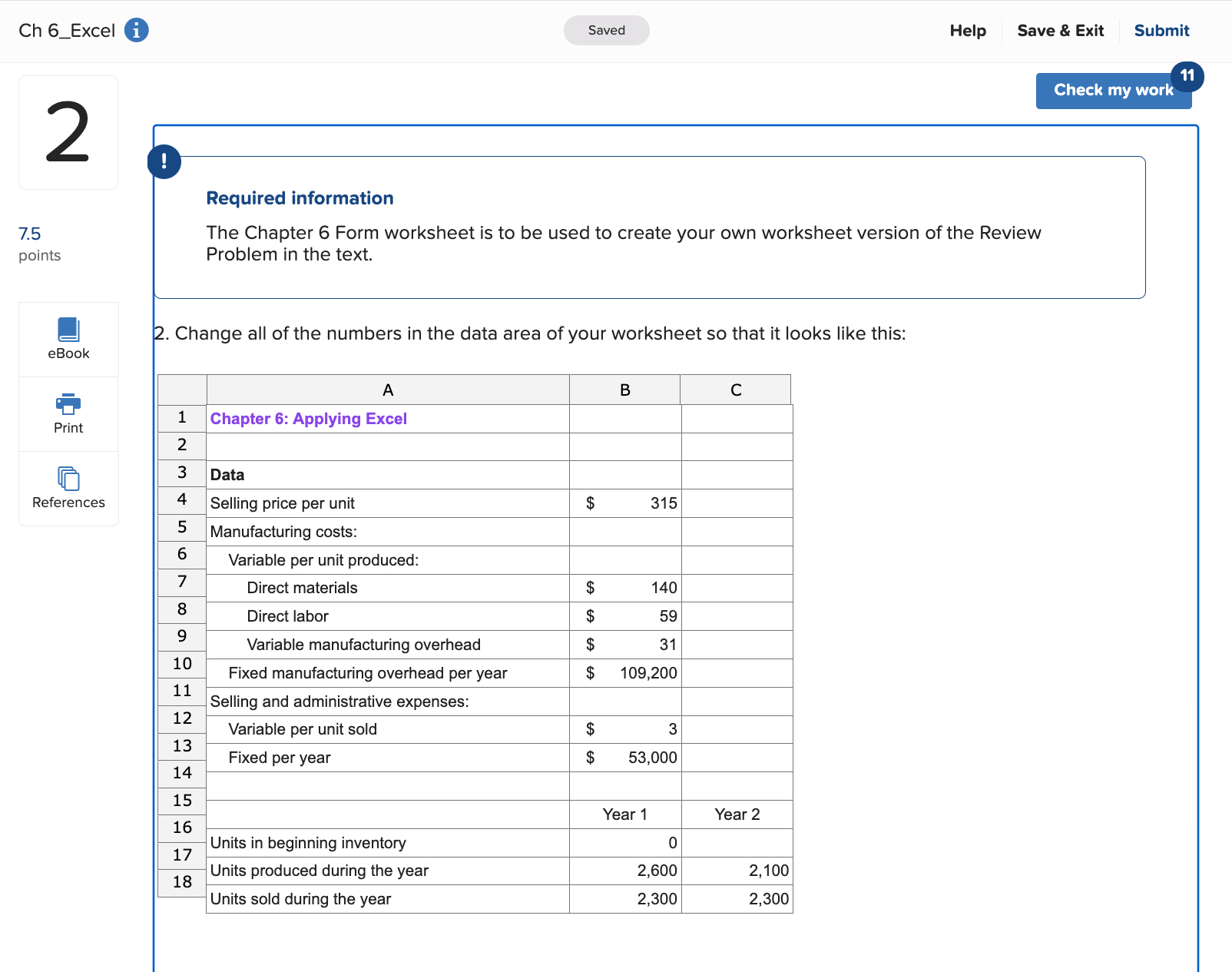  Required information The Chapter 6 Form worksheet is to be used