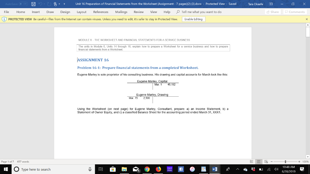 assignment 16 Financial Statements from the Worksheet (Assignment - 7 pages2) (B).doox