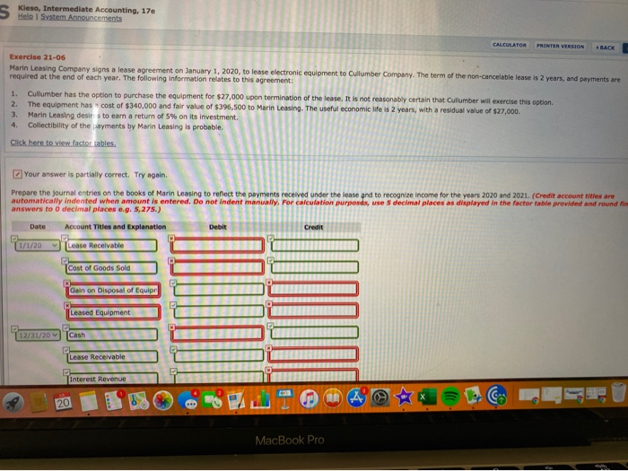  S kleso Intermediate Accounting, 17e CALCULATOR PRINTER VERSION 4 BACK Exercise