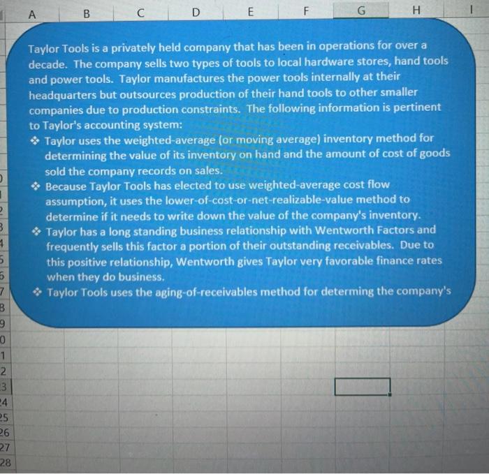  Intermediate. A B D E F G H Taylor Tools is