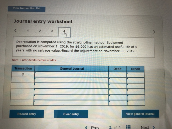 be credited. 4. Purchased supplies for $2,000 on November 1, 2019. Inventory