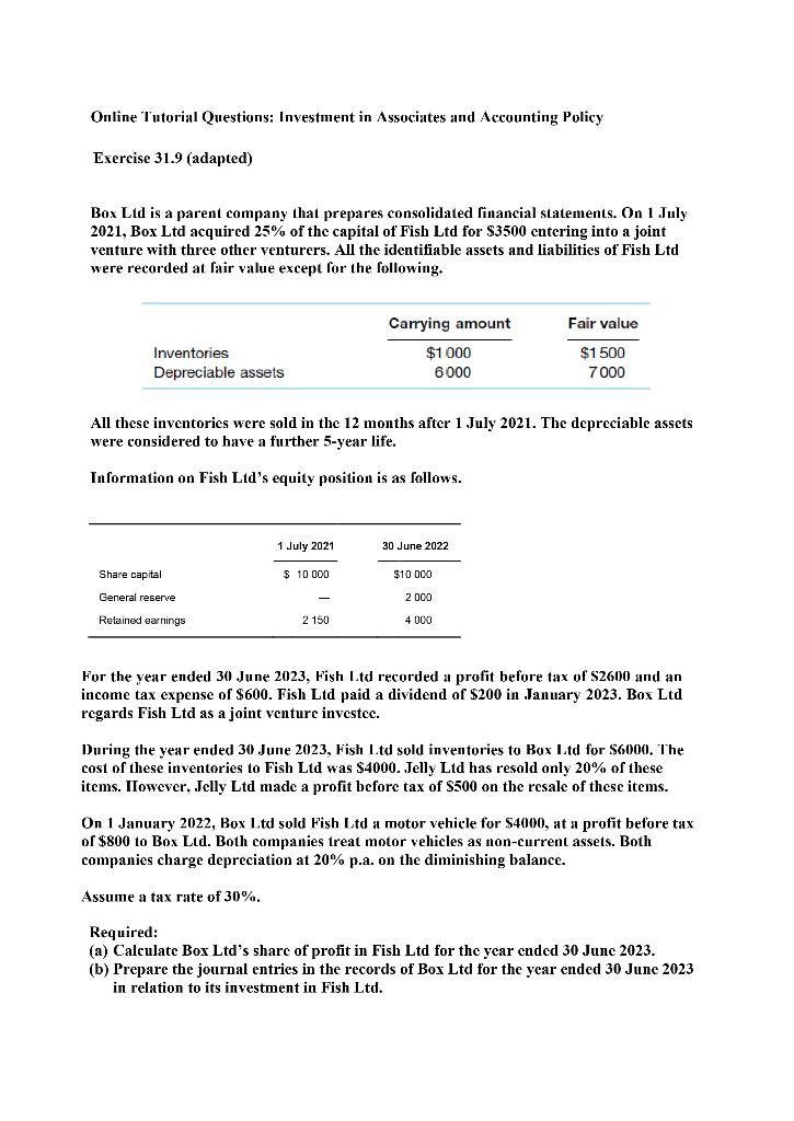  hi can sb help answer this question? Online Tutorial Questions: Investment