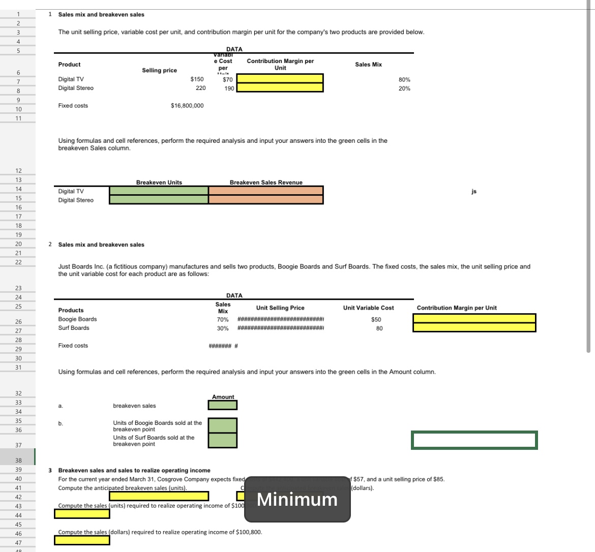  The unit selling price, variable cost per unit, and contribution margin