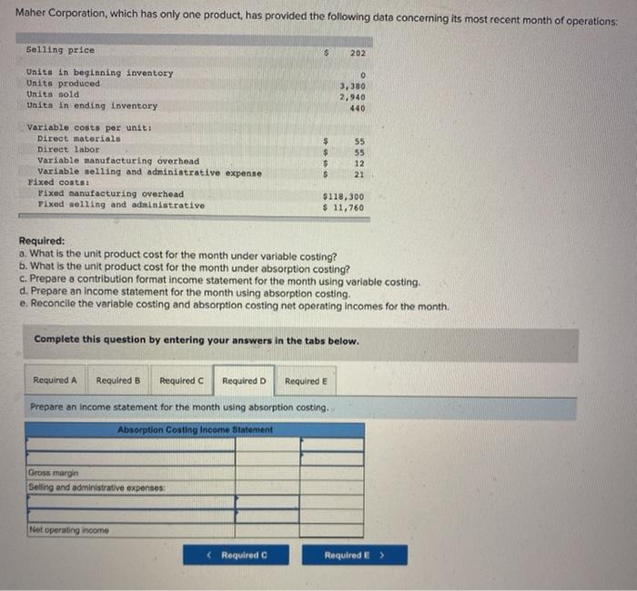beginning inventory Units produced Units sold Units in ending inventory Variable conta