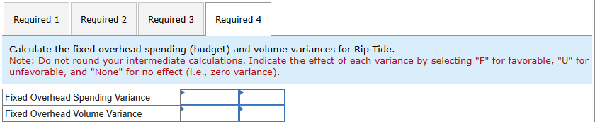 (budget) and volume variances for Rip Tide. Note: Do not round your