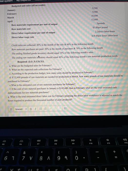 provide the followinf inforamtion to help prepare the master budget for the