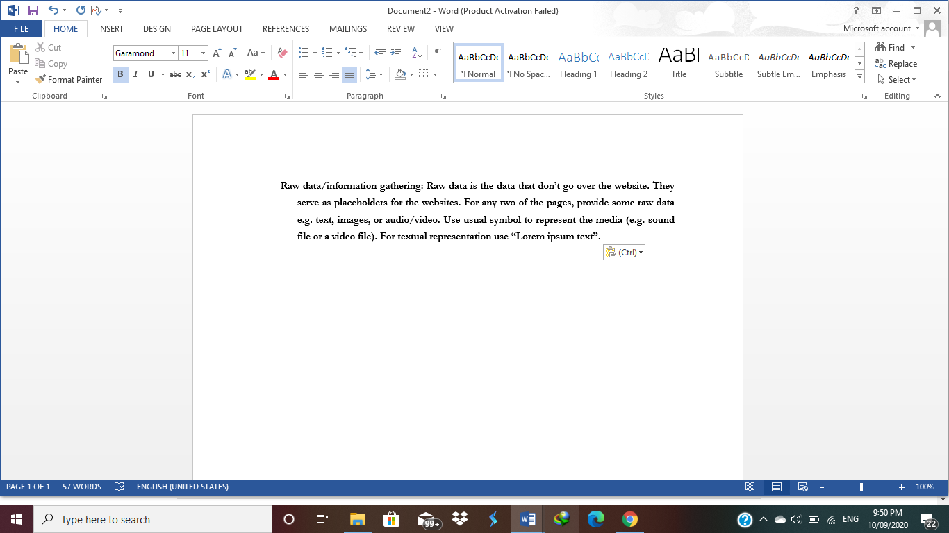  Document2 - Word (Product Activation Failed) X W] HS FILE HOME