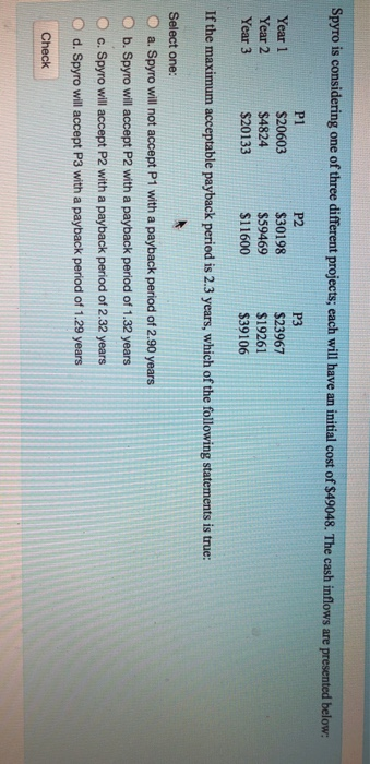  Spyro is considering one of three different projects; each will have