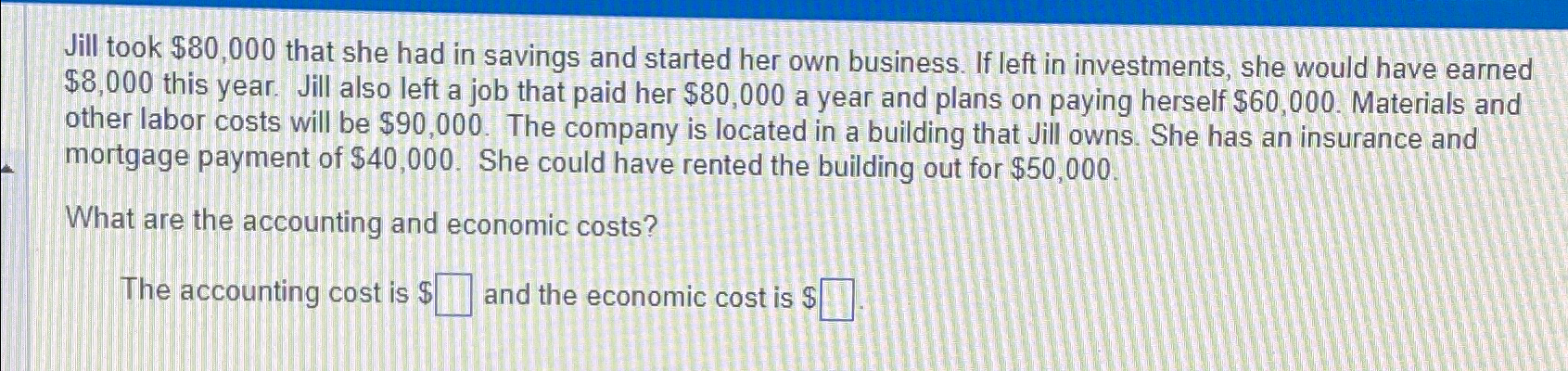  Jill took $80,000 that she had in savings and started her