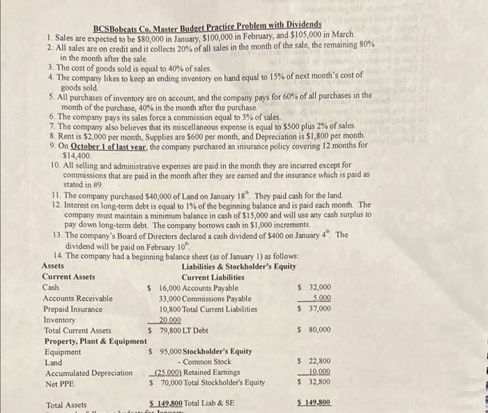 1. Sales are expected to be $80,000 in January, $100,000 in February,