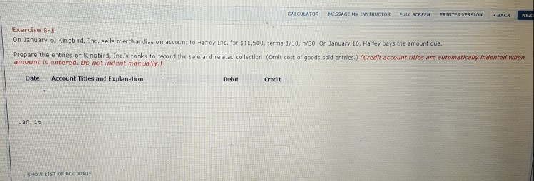  CALCULATOR MESSAGE HY INSTRUCTOR FULL SCREEN PRINTER VERSTON4 BACK Exercise 8-1