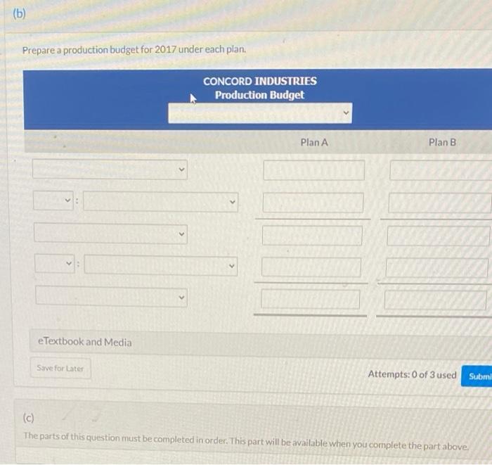  (b) Prepare a production budget for 2017 under each plan. CONCORD