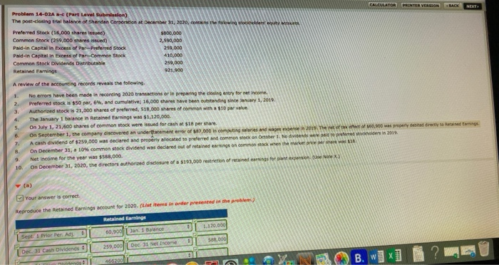  FOR PRINTER VERSION BACK Problem 14-02A (Part Level The post-doing t