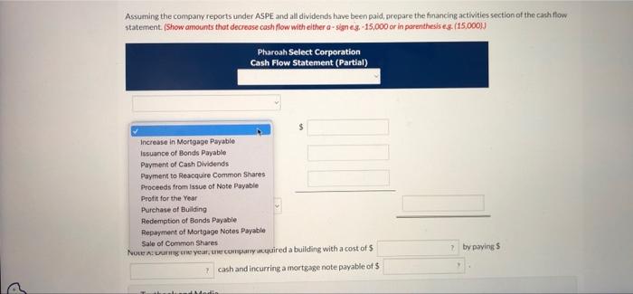 Selected information follows for Pharoah Select Corporation at December 31: Additional informations