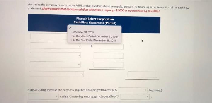 1. Principal payments on the mortgage payable were $218,500 2. A building
