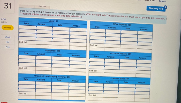transaction using the accounting equation, (2) record the transaction in Journal entry