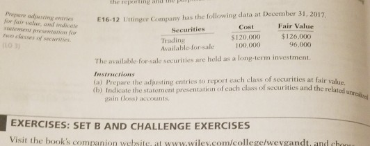 E16-12 the reporting a the P Prepare adjusting entnes for fair valne,
