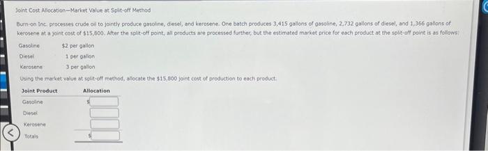 ASAP Joint Cost Allocation - Market Value at Spir-oft Method Bum-on inc,