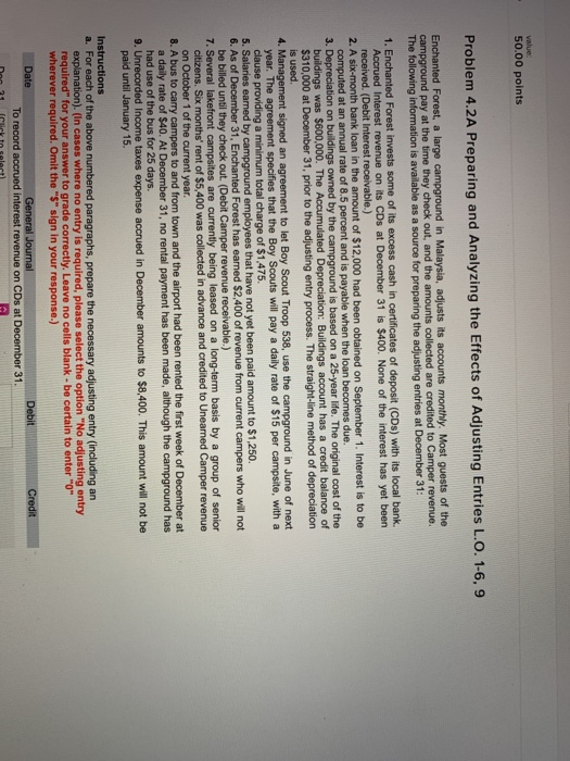  50.00 points Problem 4.2A Preparing and Analyzing the Effects of Adjusting