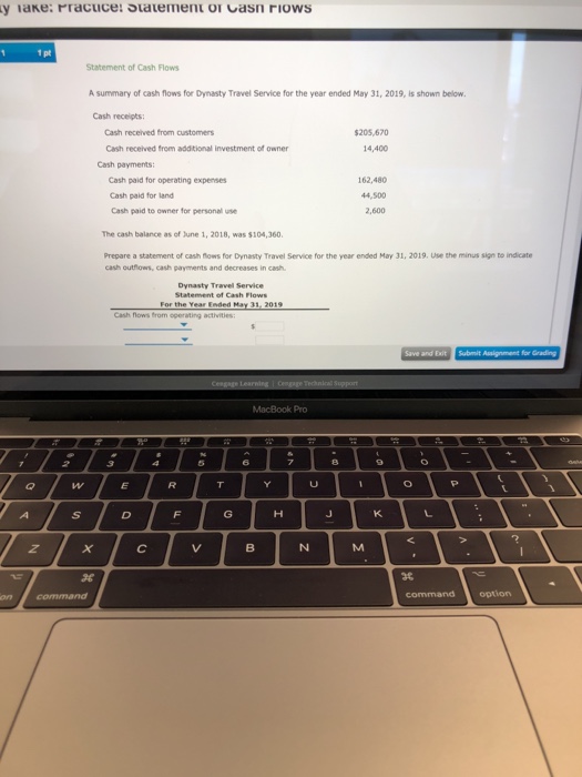  y ake: Pracuce: Statement or Casn rIOWS 1 pt Statement of