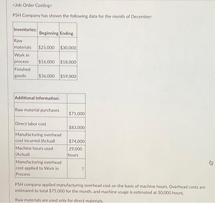 following five (5) questions. Calculate the predetermined overhead rate. Ans) $ machine