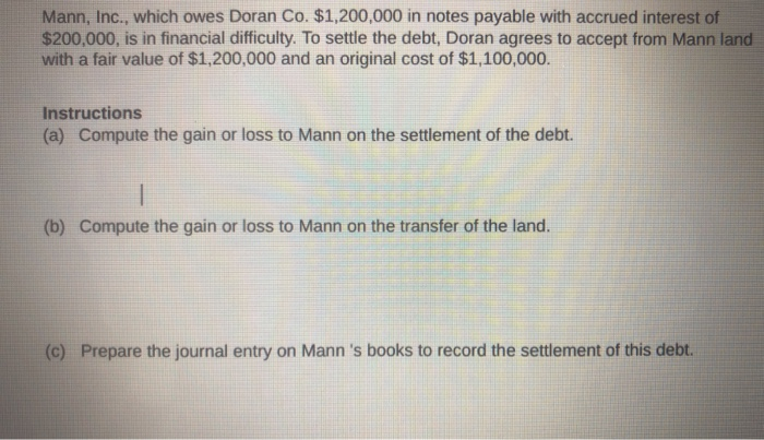  Mann, Inc., which owes Doran Co. $1,200,000 in notes payable with