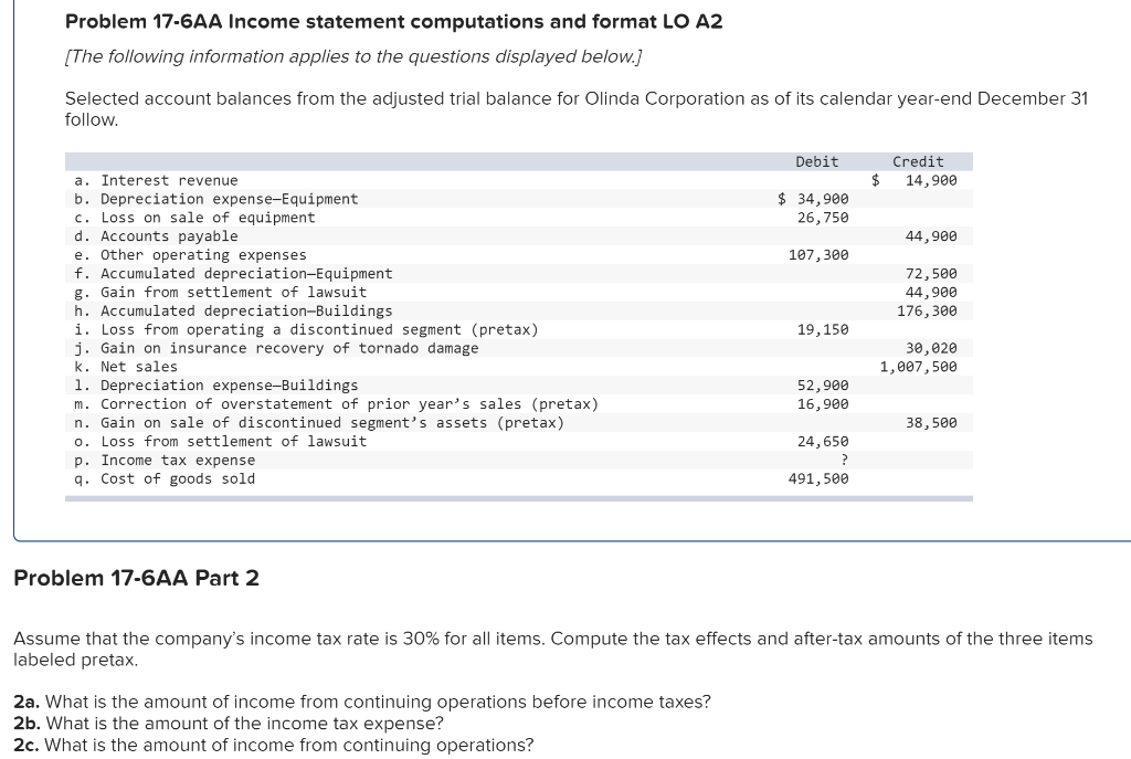 Problem 17-6AA Income statement computations and format Can you please provide an