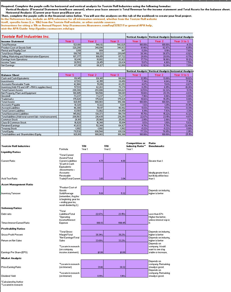 Need Competitor or Industry Ratios with reference for the purple fields on