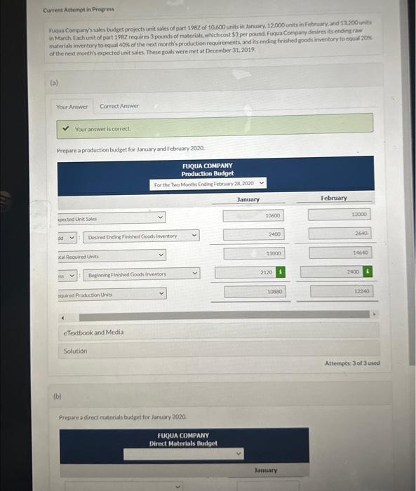 Direct Materials Budget January eTextbook and Media Save for Liter Attempts: 0