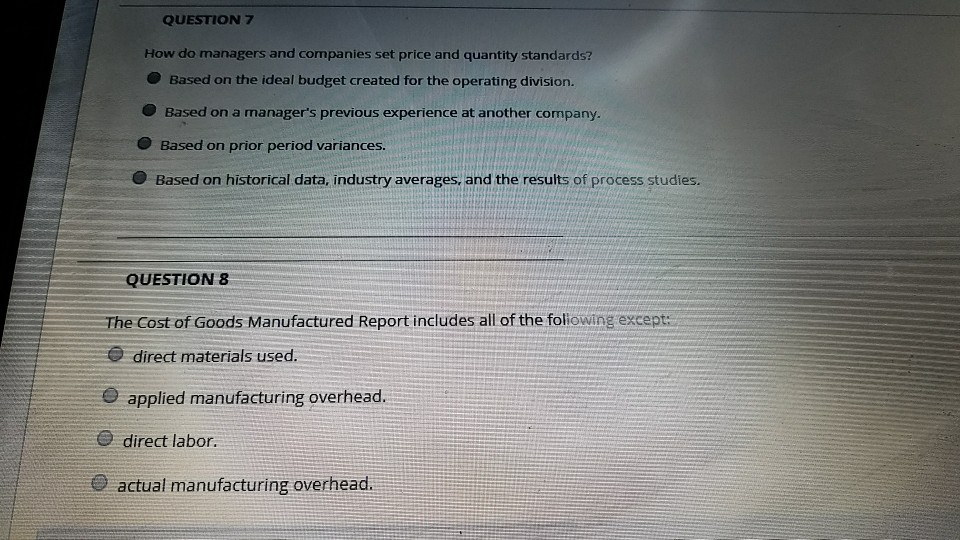 how do managers and companies set price and quantity standards? The cost