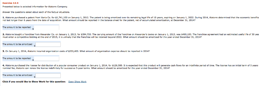 Presented below is selected information far Alatorre Company. Answer the question