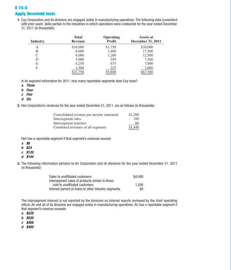 Please answer all questions on a Microsoft Excel spreadsheet ONLY. E 15-5
