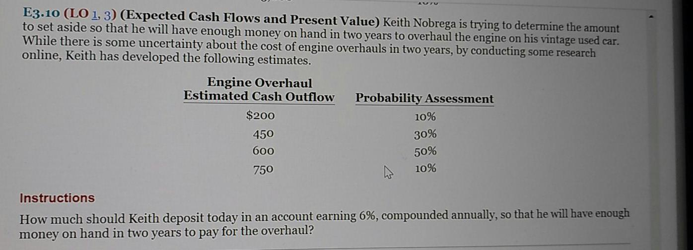 E3.10 (LO 1, 3) (Expected Cash Flows and Present Value) Keith