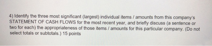  4) Identify the three most significant (largest) individual items / amounts