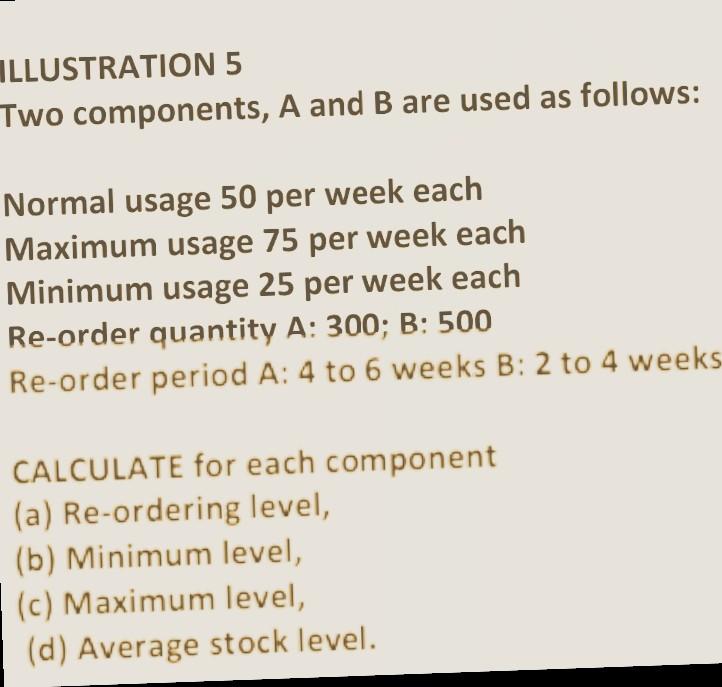  ILLUSTRATION 5 Two components, A and B are used as follows: