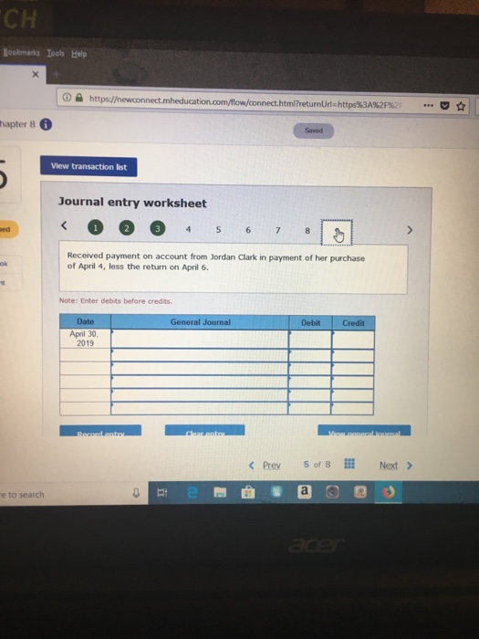 6 Accepted return of merchandise from Jordan Clazk:ued Credit 300 ot the