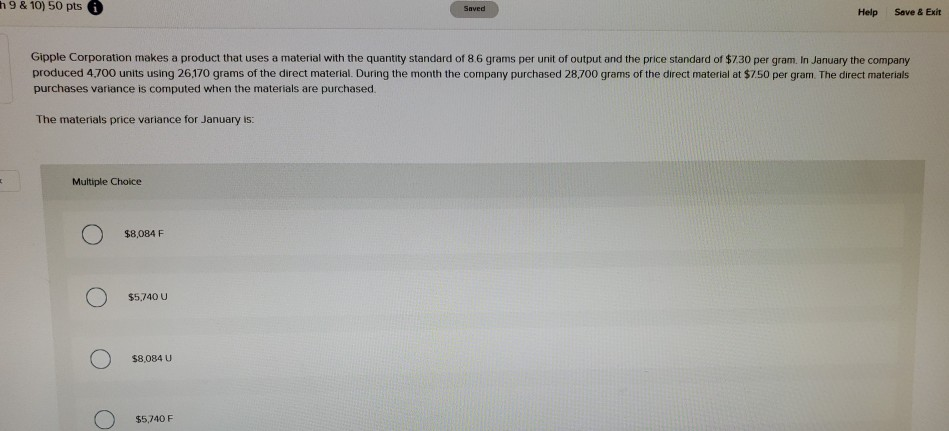  h9610 ) 50 pts Saved Help Save & Exit Gipple Corporation
