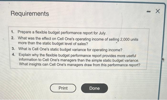 satic bodget was based on expected sales of 7,500 units. The compary