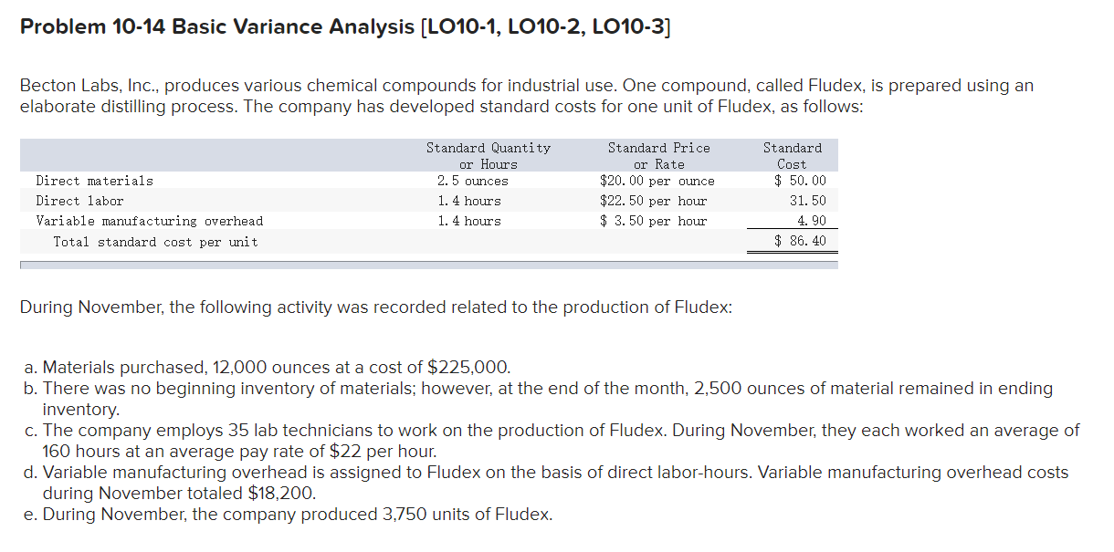  Problem 10-14 Basic Variance Analysis (LO10-1, LO10-2, LO10-3] Becton Labs, Inc.,