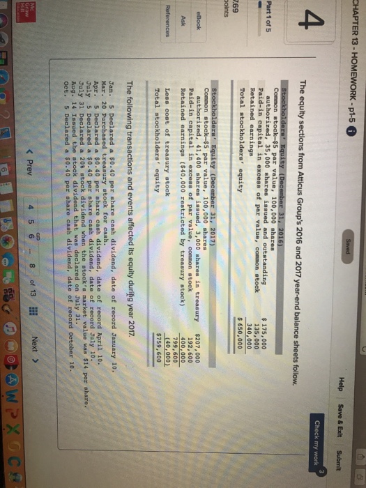  This question has 5 parts CHAPTER 13-HOMEWORK-p1-5 Help Save & Exlt