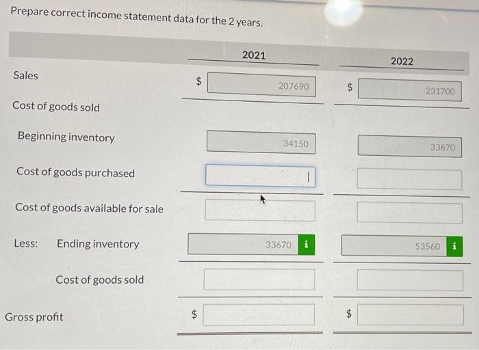 please help asap sorry about that Prepare correct income statement data for