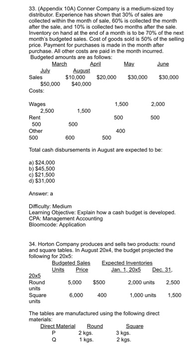 33. (Appendix 10A) Conner Company is a medium-sized toy distributor. Experience