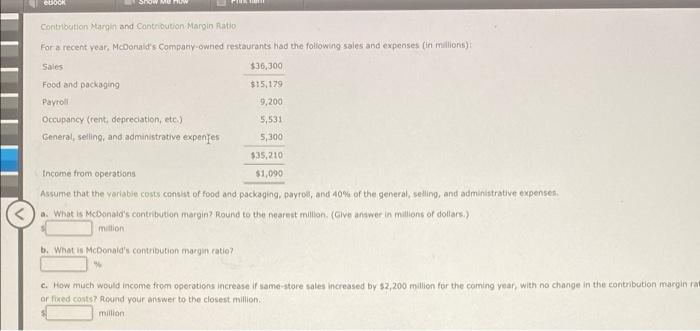  LOOR SIN ME Contribution Margin and Contribution Margin Ratio For a