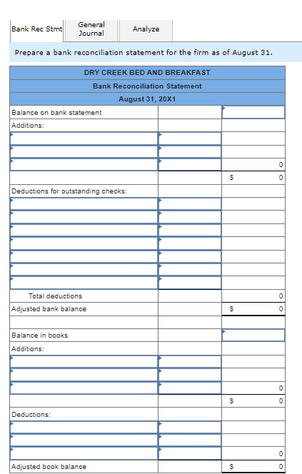 adjust the cash balance. LO 9-9, 9-10 On August 31,20X1, the balance