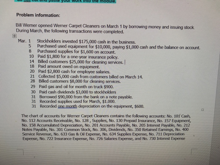  Please record the March 1-31 entries from problem below in the