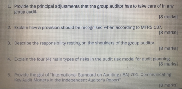 Please answer this. each question 8 marks. thank you 1. Provide the