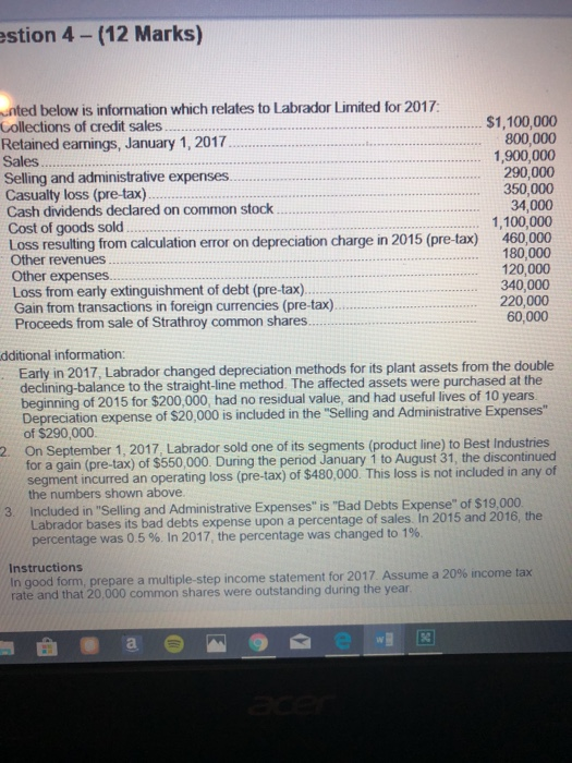 to Labrador Limited for 2017 Collections of credit sales. Retained earnings, January