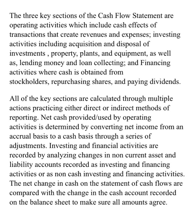 the cash flow statement are cash flow from operating activities, cash flow