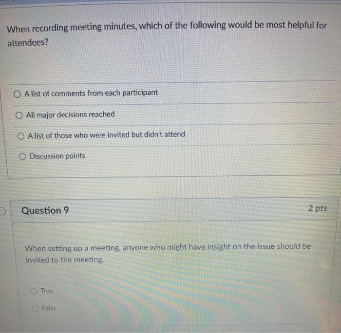 D Question 5 2 pts The goal when giving feedback should focus