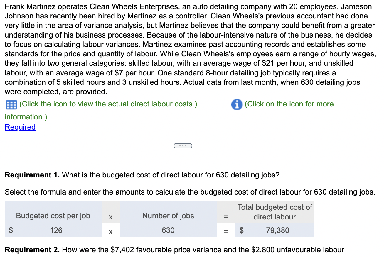 PLEASE ANSWER PART 2 Frank Martinez operates Clean Wheels Enterprises, an auto